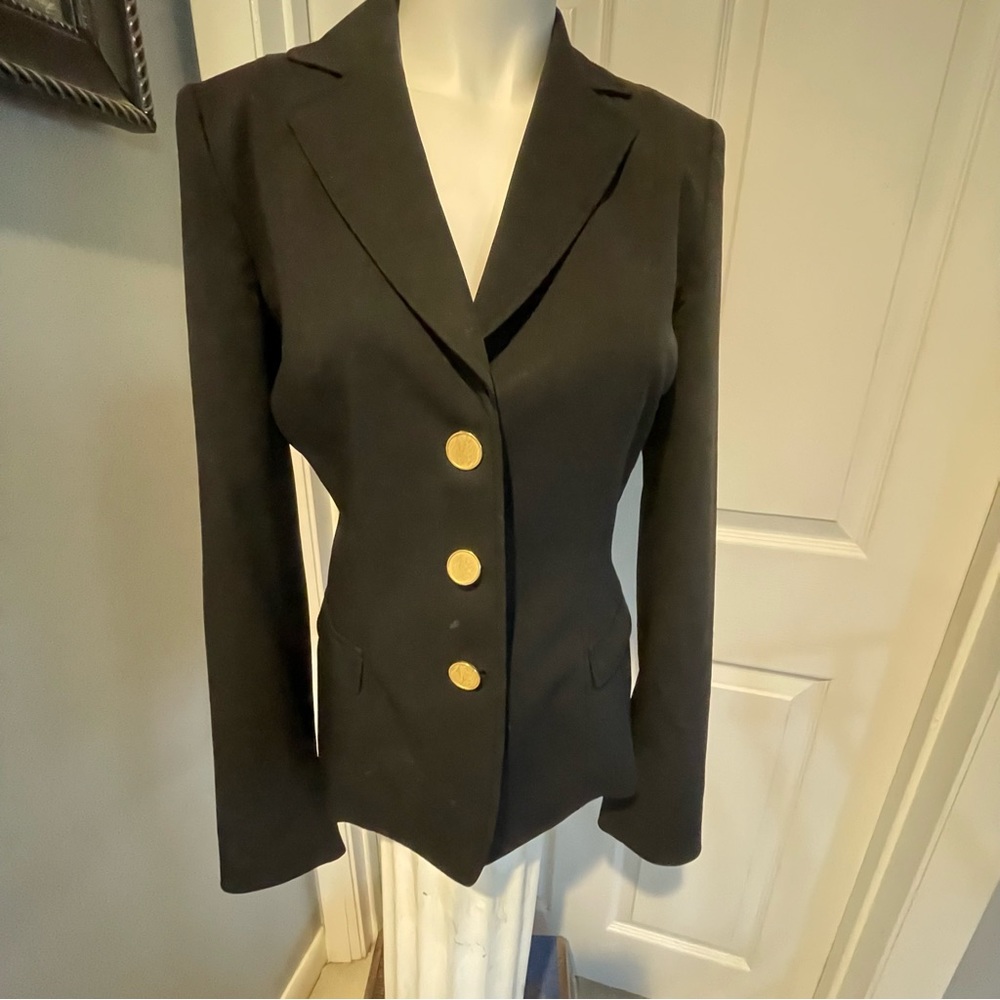 ELIE TAHARI BLACK SUIT JACKET WITH GOLD BUTTONS. S/8